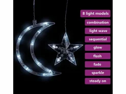 Sale Luces estrella y luna 138 LEDs blanco frío con control remoto Guirnalda Luminosa