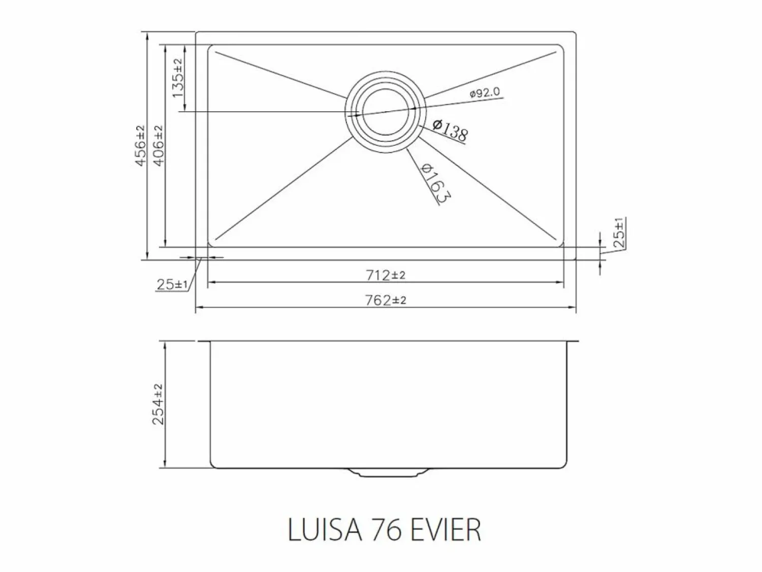 Hot Luisa fregadero 1 cubeta grande 76x45 en acero inoxidable oro cepillado Fregadero