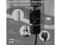 Luxebath Elemento calefactor eléctrico 900W acero inoxidable negro para radiador con termostato y pantalla digital, regulador con modo temporizador Plateado
