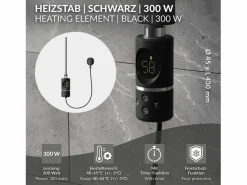 Best Luxebath Elemento calefactor eléctrico 300W acero inoxidable negro para radiador con termostato y pantalla digital, regulador con modo temporizador Toallero Eléctrico