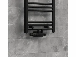 LuxeBath Juego griferia multiblock forma angular cabezal termostático para radiador baño conexión central, bloques grifos y válvula calefactor