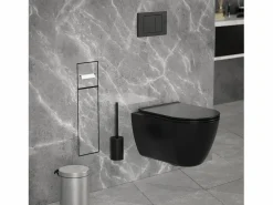 Outlet LuxeBath Módulo de armario empotrado para baño de acero inoxidable mate 60x20cm con tapa y escobilla WC nicho pared alicatable oculto encastrado Negro