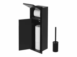 Outlet LuxeBath Módulo de armario empotrado para baño de acero inoxidable mate 60x20cm con tapa y escobilla WC nicho pared alicatable oculto encastrado Negro