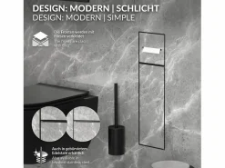 Outlet LuxeBath Módulo de armario empotrado para baño de acero inoxidable mate 60x20cm con tapa y escobilla WC nicho pared alicatable oculto encastrado Negro