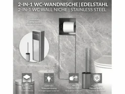 LuxeBath Módulo de armario empotrado para baño de acero inoxidable 60x20x10 cm con escobilla WC nicho de pared alicatable oculto encastrado