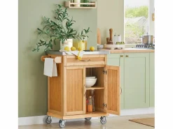 Sobuy Luxus-Carrito de cocina con piso de acero, estantería de cocina,carrito de servir de bambú de alta calidad L66xP45xA90cm,FKW13-N ES
