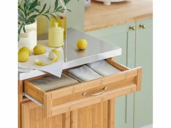 Sobuy Luxus-Carrito de cocina con piso de acero, estantería de cocina,carrito de servir de bambú de alta calidad L66xP45xA90cm,FKW13-N ES