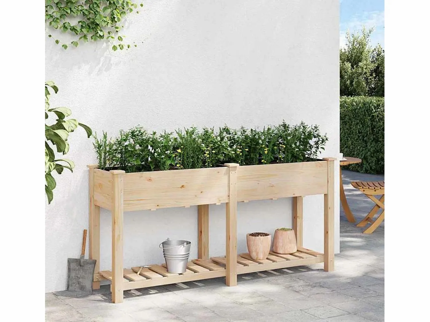New Maceta para Jardín | Jardinera | Macetero con estante 161 x 43 x 76.5 cm Beige
