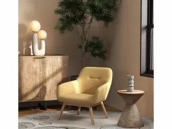 Moloo MALMO-Sillón de madera natural y tela Trendy Safran