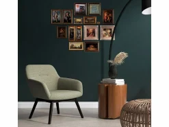 Outlet Moloo MALMO-Sillón de madera negra y tela Trendy Sauge Verde