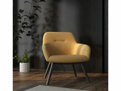 Moloo MALMO-Sillón de madera negra y tela Trendy Safran