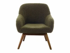 MALMO-Sillón de madera patinada nogal y tejido de rizo Army Sillón Escandinavo