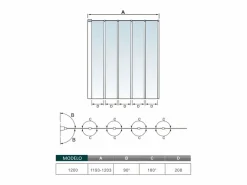 Aica Mampara de bañera 5 hojas plegables-vidrio templado 4mm perfil gris mate-(1193-1203)x1400mm