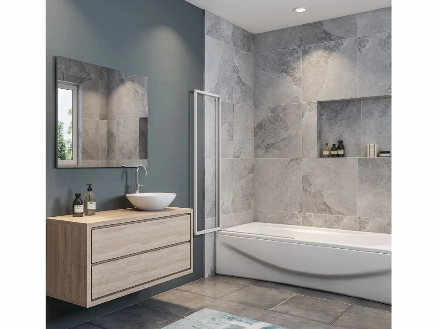 Outlet Mampara de bañera 2 hojas plegables-vidrio templado 4mm perfil gris mate-(890-900)x1400mm Mampara De Bañera