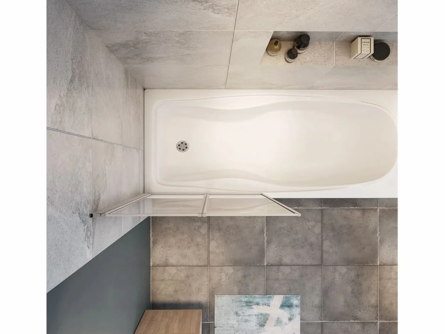 Outlet Mampara de bañera 2 hojas plegables-vidrio templado 4mm perfil gris mate-(890-900)x1400mm Mampara De Bañera