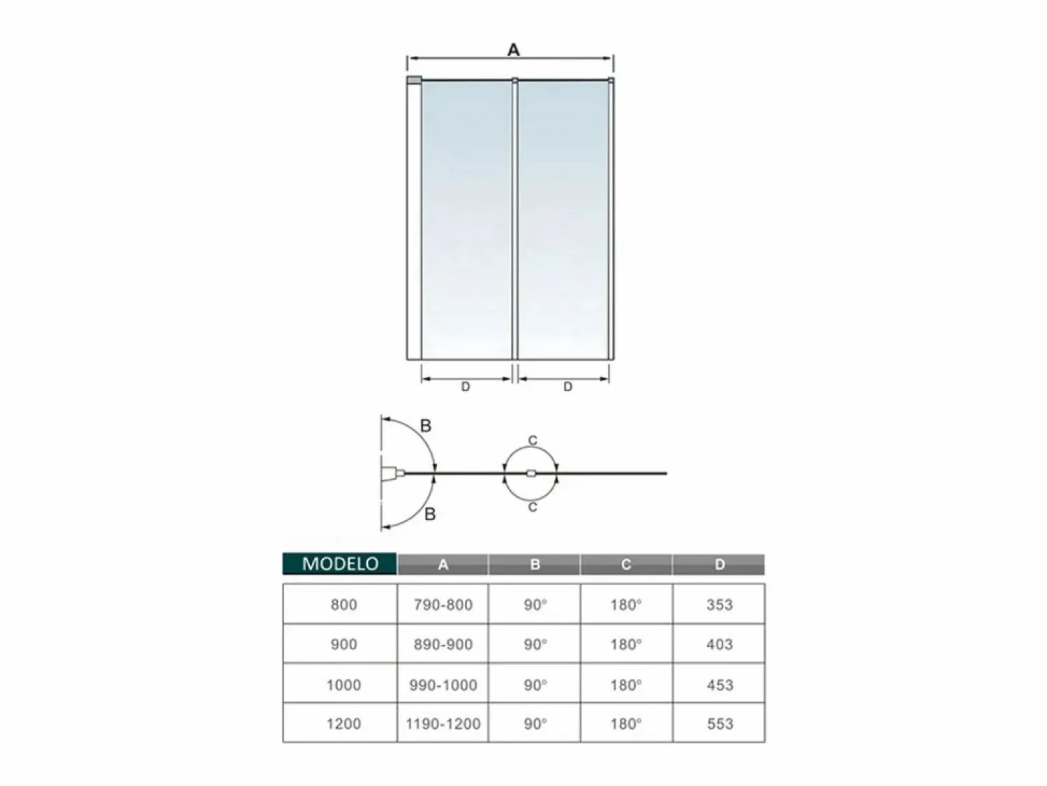 Outlet Mampara de bañera 2 hojas plegables-vidrio templado 4mm perfil gris mate-(890-900)x1400mm Mampara De Bañera