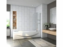 Aica Mampara de bañera abatible-cristal templado 6 mm con 2 repisas y un toallero-(1195-1200)x1400mm