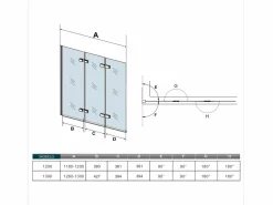 Aica Mampara de bañera abatible 3 hojas cristal antical 6mm 3 veces plegable (1180-1200)x1400mm