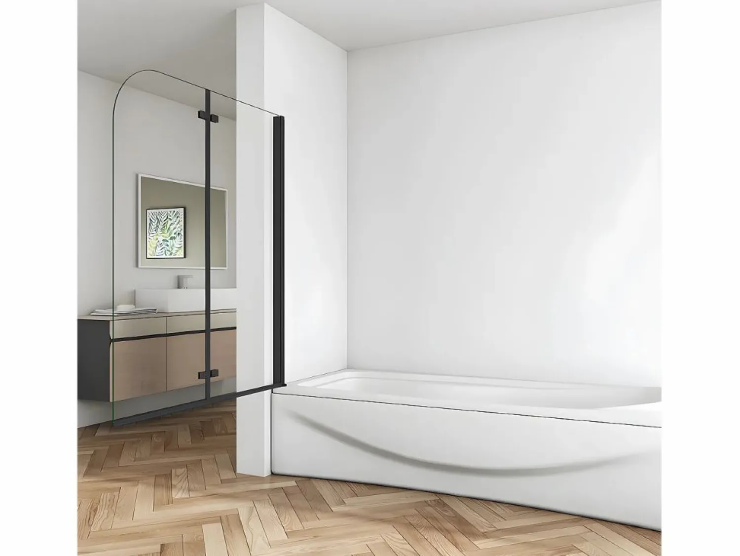 Online Aica Mampara de bañera abatible 2 hojas cristal antical 6mm plegable perfil negro mate (980-1000)x1400mm Transparente
