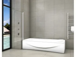 Aica Mampara de bañera abatible-cristal templado 4mm con perfil gris mate-(790-800)x1400mm