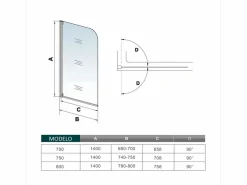 Aica Mampara de bañera abatible-cristal templado 4mm con perfil gris mate-(790-800)x1400mm