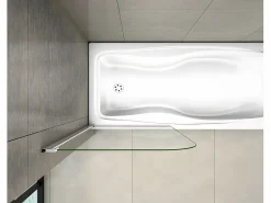 Outlet Aica Mampara de bañera abatible-cristal templado 4mm con perfil gris mate-(740-750)x1400mm Transparente