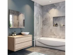 Hot Mampara de bañera abatible-cristal templado 4mm con perfil gris mate-(990-1000)x1400mm Mampara De Bañera