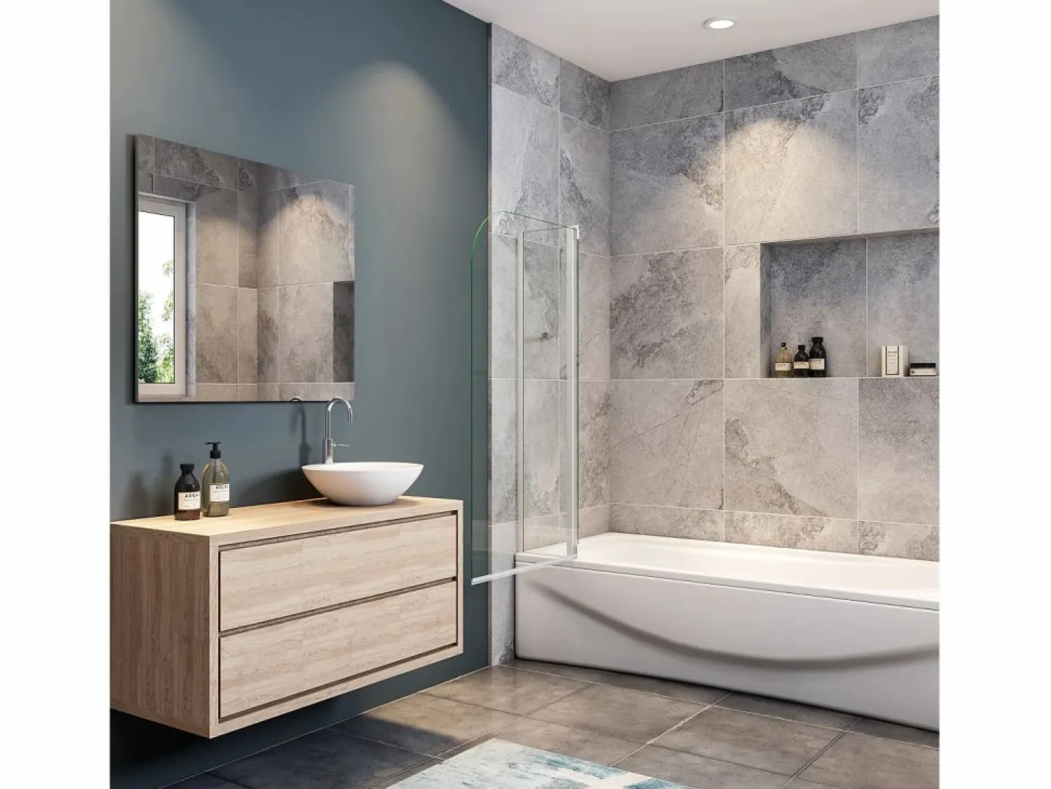 Hot Mampara de bañera abatible-cristal templado 4mm con perfil gris mate-(990-1000)x1400mm Mampara De Bañera