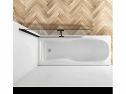 Aica Mampara de bañera abatible 2 hojas cristal antical 6mm plegable perfil negro mate (1180-1200)x1400mm