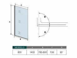 Aica Mampara de bañera con perfil negro mate abatible-cristal templado 6mm-(780-800)x1400mm