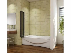 Mampara de bañera plegable-vidrio templado 4mm con perfil negro mate-(1193-1203)x1400mm Mampara De Bañera
