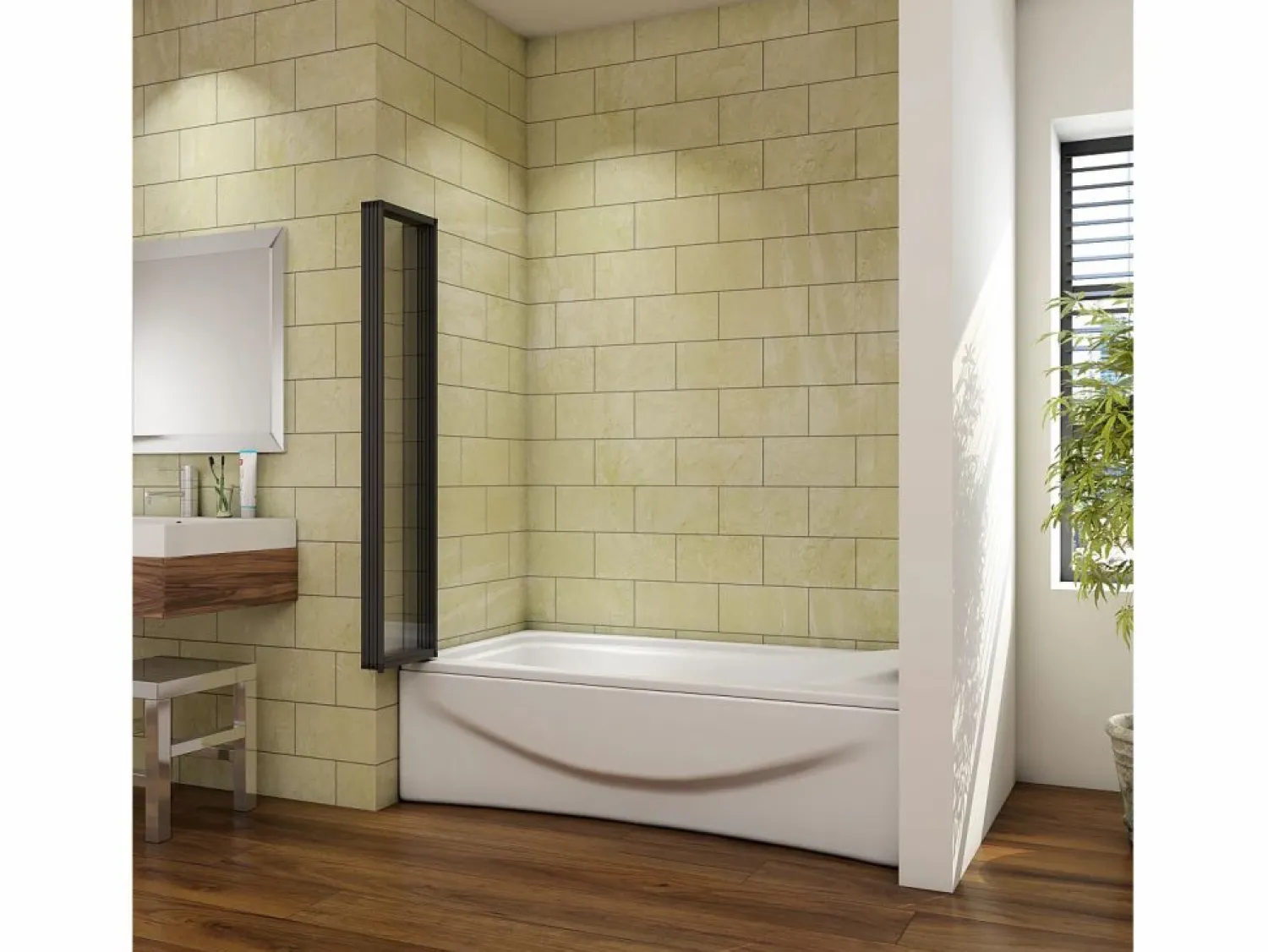 Mampara de bañera plegable-vidrio templado 4mm con perfil negro mate-(1193-1203)x1400mm Mampara De Bañera