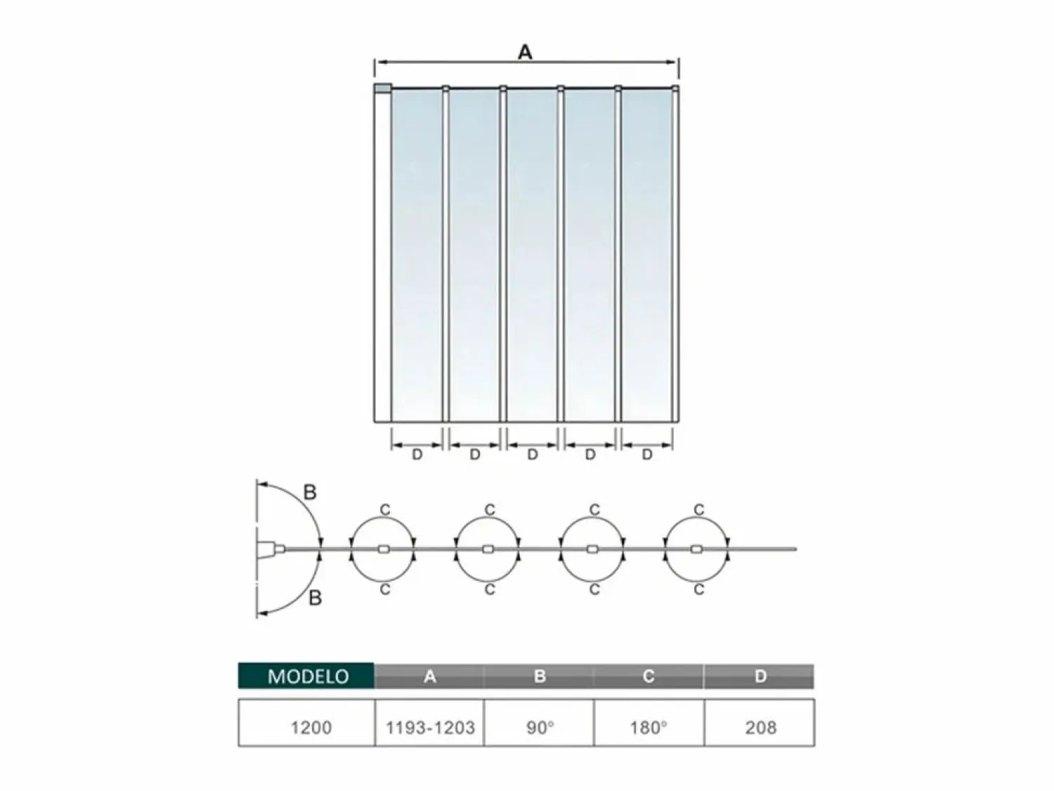 Mampara de bañera plegable-vidrio templado 4mm con perfil negro mate-(1193-1203)x1400mm Mampara De Bañera