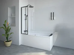 Best Shower & Design Mampara de bañera plegable de metal mate estilo taller - 80 x 140 cm - DISTRITO Negro