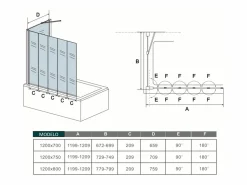 Clearance Aica Mampara de bañera plegable-vidrio 4mm con perfil gris mate-5 hojas+panel lateral 700mm-(1199-1209)x(672-699)x1400mm Transparente