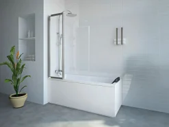 Shower & Design Mampara de bañera plegable de metal color cromo estilo industrial, 120 x 140 cm, DISTRICT Plateado