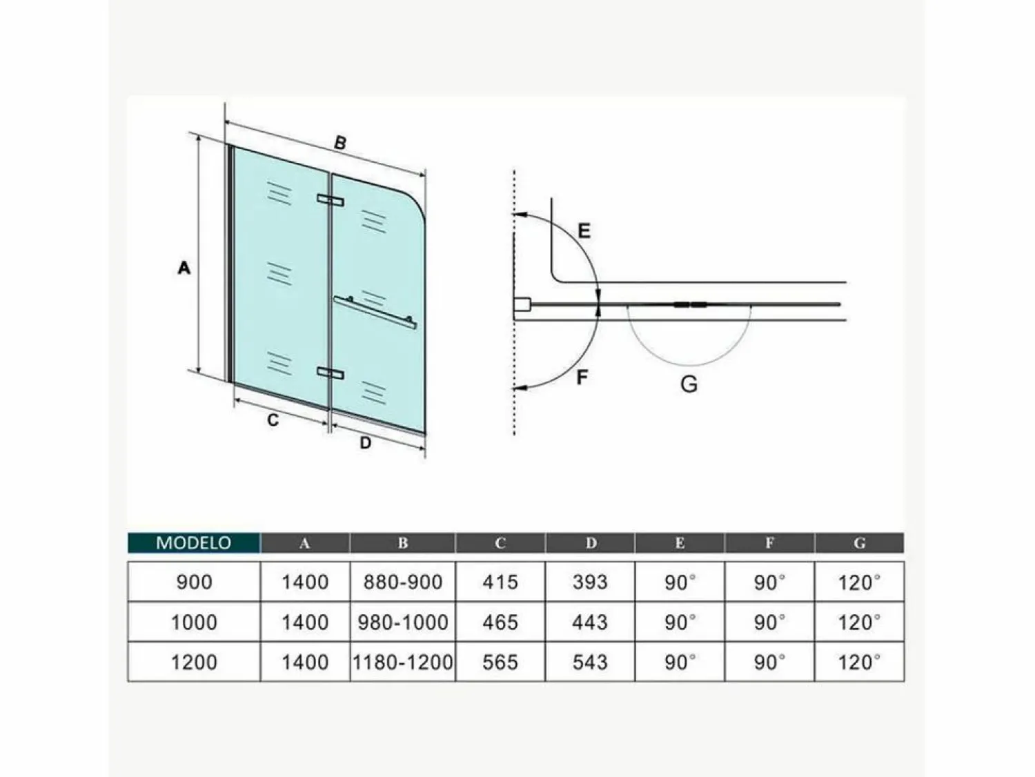 Aica Mampara de bañera plegable-cristal antical 6mm con un toallero 300mm-(880-900)x1400mm