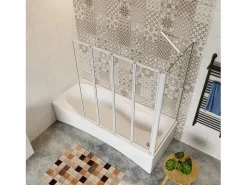Best Aica Mampara de bañera plegable-vidrio 4mm con perfil gris mate-4 hojas+panel lateral 700mm-(899-909)x(672-699)x1400mm Transparente