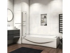 Aica Mampara de bañera-cristal templado 5mm con 2 repisas y un toallero 400mm-(895-900)x1400mm