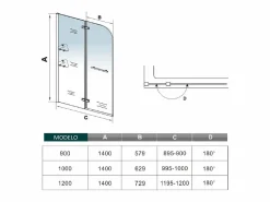 Aica Mampara de bañera-cristal templado 5mm con 2 repisas y un toallero 400mm-(1095-1100)x1400mm