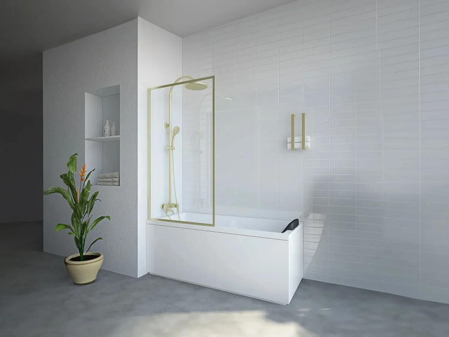 Shower & Design Mampara de baño estilo Art Déco en oro mate, 80 x 140 cm, cristal templado, BRADENTON Dorado