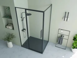 Shower & Design Mampara de ducha con puerta pivotante mate estilo industrial 120 x 80 x 195 cm, TORONI