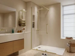 Shower & Design Mampara de ducha estilo italiano dorada estilo industrial, 120 x 200 cm, vidrio templado YOREM