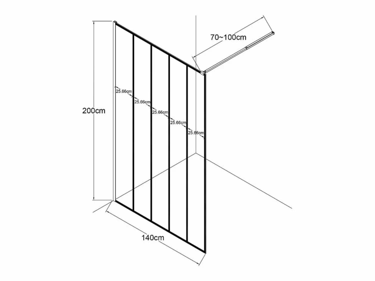 Shower & Design Mampara de ducha estilo italiano ATALIA industrial 140x200 Negro