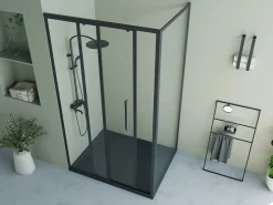 Discount Shower & Design Mampara de ducha fija con puerta corredera mate, 120 x 80 x 195 cm, TORONI Negro