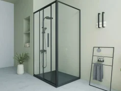 Discount Shower & Design Mampara de ducha fija con puerta corredera mate, 120 x 80 x 195 cm, TORONI Negro