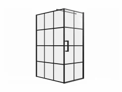 New Shower & Design Mampara de ducha fija con puerta pivotante serigrafiada mate, 120 x 190 cm, CAPARICA Negro