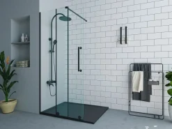 Discount Mampara de ducha italiana mate estilo industrial, 120 x 200 cm, cristal templado YOREM Mampara De Ducha