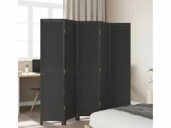 Online Mampara divisoria de 5 paneles en madera maciza de paulownia negra Negro