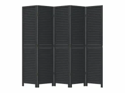 Online Mampara divisoria de 5 paneles en madera maciza de paulownia negra Negro
